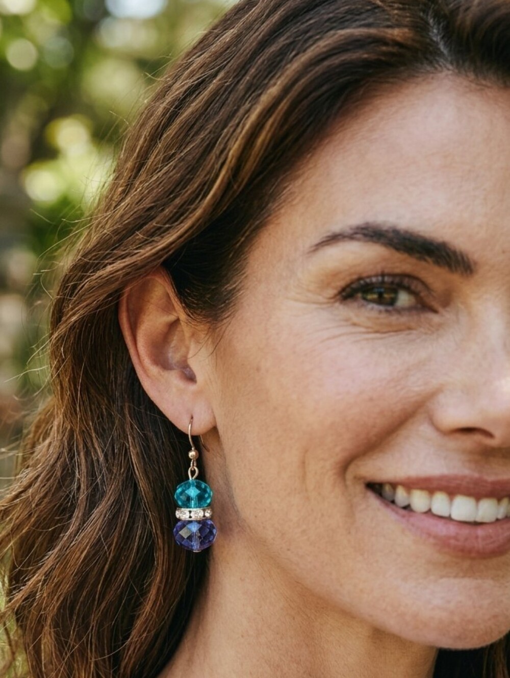 Style & Co. Teal and Purple/Blue Faceted Crystal Drop Earrings, NWT